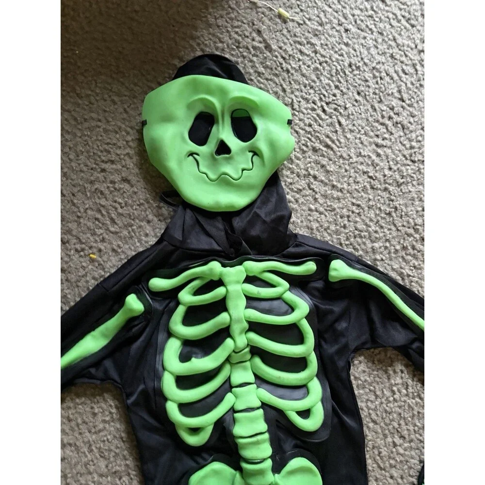 Vintage Easter Unlimited Green Black Child Skeleton Costume 3T-4T